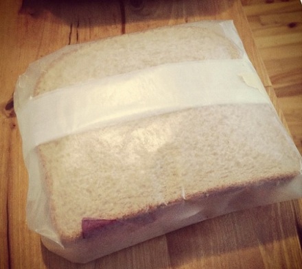 Sandwich wrapped in wax paper