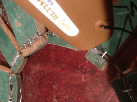 Barrel Stave Wreath Adding Glue to Slots