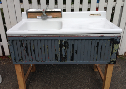 Vintage Sink on Base with Blue Shutter