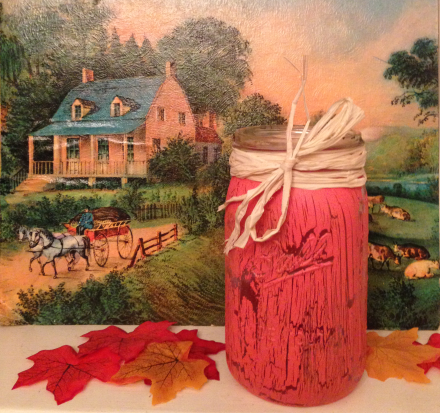 Orange Crackled Mason Jar Fall Scene