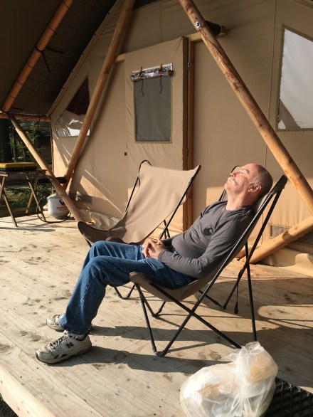 Coach Chillin on the porch Huttopia